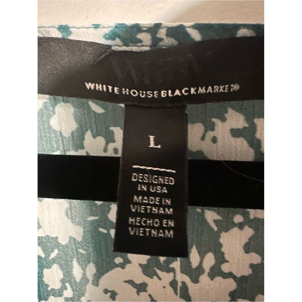 White House Black Market Ruffle Front Blouse SZ L V Neck Color Teal - Picture 10 of 14